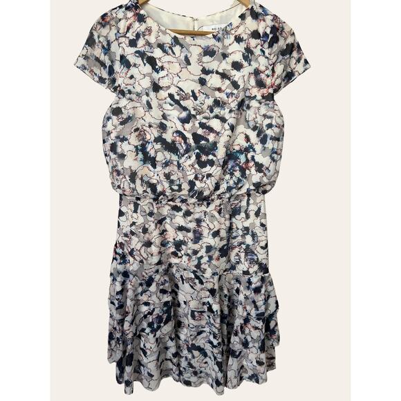 Reiss Annah Tiered Abstract Floral Watercolor Cap Sleeve A-Line Dress Size 6 - Picture 2 of 11